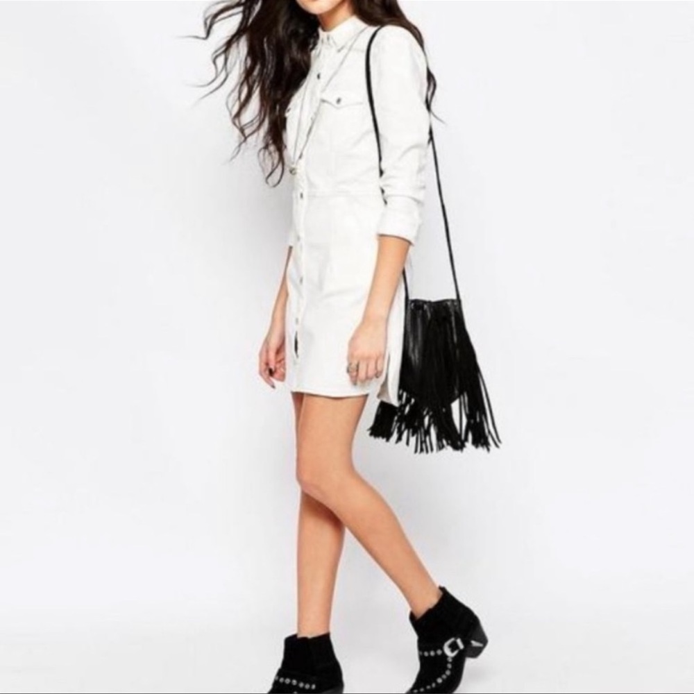 Free People Dynamite white denim dress snap front M